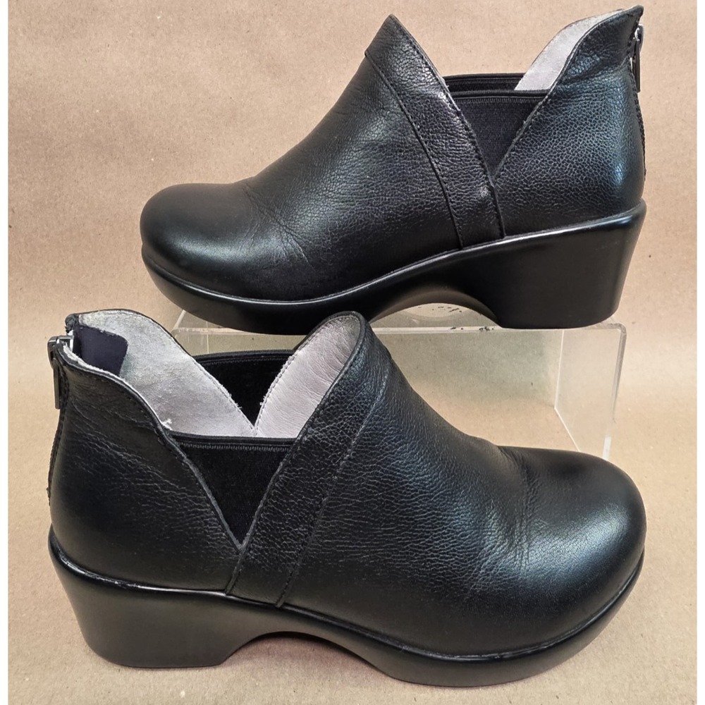 Alegria Womens (Sz 36) Nat - 161 Cool Black Leather Ankle Wedge Boots Zipper